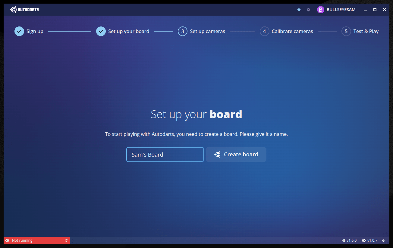 Set up your board step, with a text field defaulted to Sam's Board and a Create board button