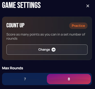 Count Up game settings panel