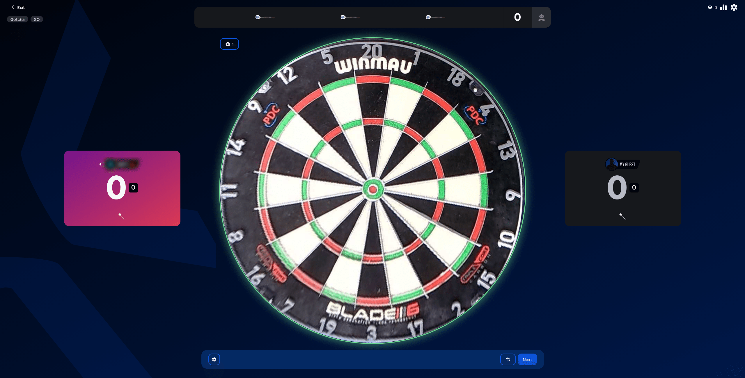 Gotcha match start against a local guest, both players at 0
