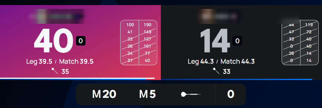 In-match view with timer bars under each player's card: a blue match-timer bar along the bottom, and a white turn-timer bar along the top of the active player's card